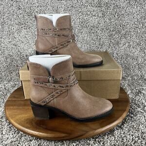 Lucky Brand Callam Women's Size 5 M Boots Latte Studded Strap Grain Brush Off